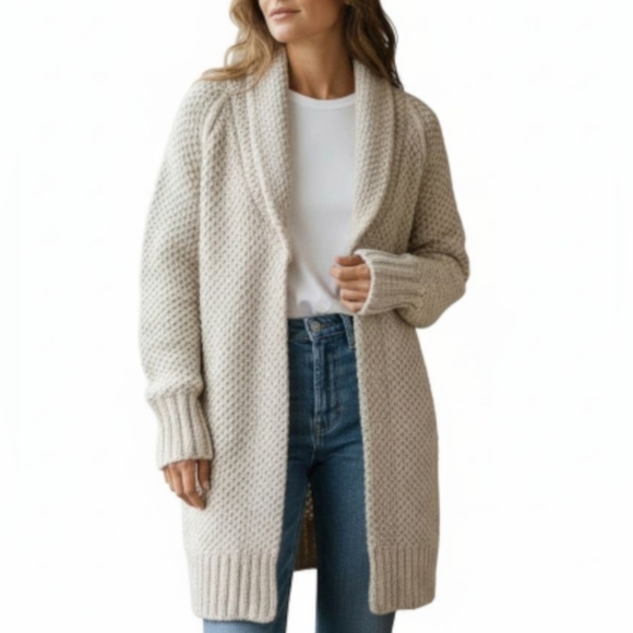 Max Studio Sweaters - Max Studio Chunky and Comfy Wool Blend Cream Knitted Open-Front Cardigan Size M